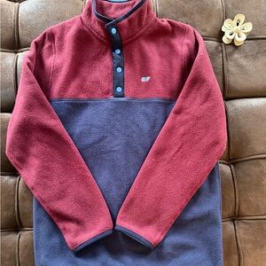 Vineyard Vines Two-Tone Zip Fleece Pullover - Maroon and Navy
